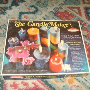 ~ Vintage 70s Skilcraft Candle Making Kit Molds Wax Wicks Dye Pot Instructions ~